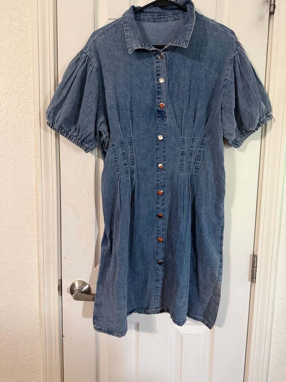 Women's Denim Puff Sleeve Button Front Cottage Core Dress Summer Dress - Picture 1 of 4